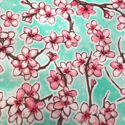 Mexican Oilcloth Fabric Sakura Japanese Flowers • $59.81