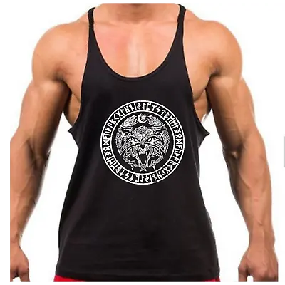 Viking Wolf Thor Gym Vest Bodybuilding Muscle Training Weightlifting Top New • £8.99
