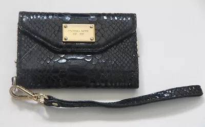 MICHAEL KORS Wallet Black Textured IPhone Card Wristlet Mini Phone Cover 12x8cm • $26.10