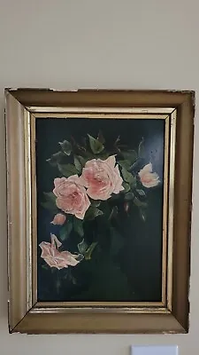 Vintage Roses Oil Painting On Board Signed • $359.99
