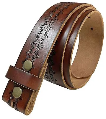 BS042 Vintage Tooled Genuine Full Leather Belt Strap With Snaps On 1-1/2  Wide • $19.95