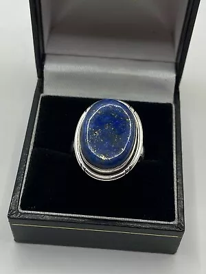Vintage Large Oval Blue Lapis Lazuli & 925 Sterling Silver Ring Size P-7.5 • £37.99