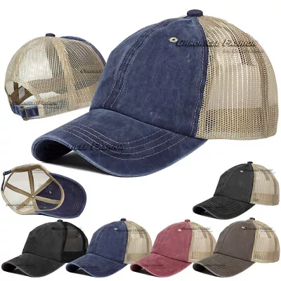 Trucker Hat Washed Cotton Mesh Back Baseball Cap Adjustable Solid Men Dad Hats • $8.95