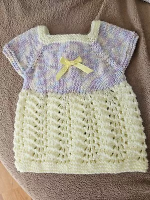 Hand Knitted Newborn Baby Dress Lemon Multi  New • £10