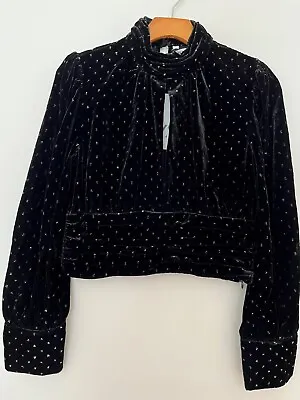 $25 • Buy Zara Women's Velvet Crop Long Sleeve Shimmery Top Size S NWT Color Black