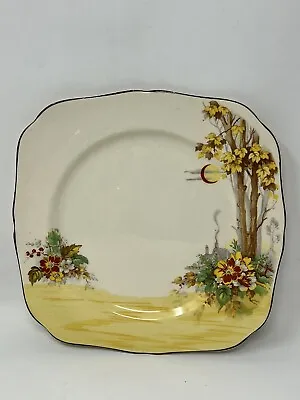 Antique H & K Tunstall Plate England Cottage Fall Foliage Flowers 9” Square • $19.99
