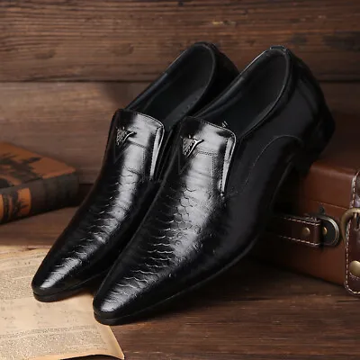 Mens Formal Party Slip On Faux Leather Shoe Smart Office Wedding Work Shoes Size • £30.34