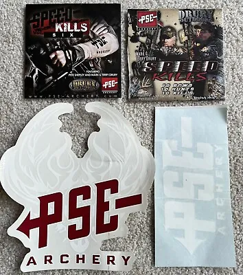 $9.99 • Buy 2 PSE Archery Vehicle Decals & 2 Dury PSE Speed Kills Bow Hunting DVD's 