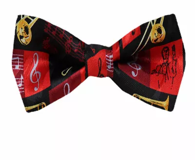 Men's Black Red Gold Trumpet Novelty Pre-Tied Bow Tie Music Clubs Fun Trumpets • $14.95