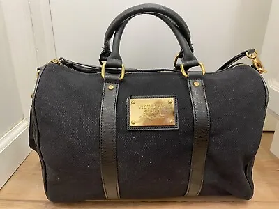 VINTAGE Victoria's Secret Canvas Travel Duffle Bag Black Gold Logo Heavy Duty • $24.95