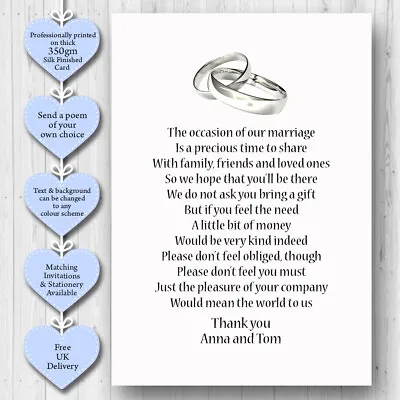 10 Personalised Wedding Honeymoon Gift Money Poem Cards Honeymoon Wish Inserts • £2.50