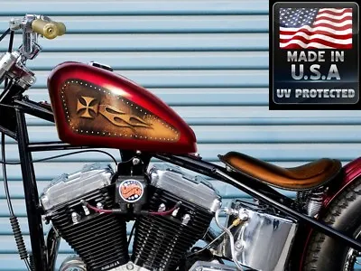 Sportster Tank Decals 2pc For Harley Davidson IRON CROSS RIVETED PANEL Brown • $34.11