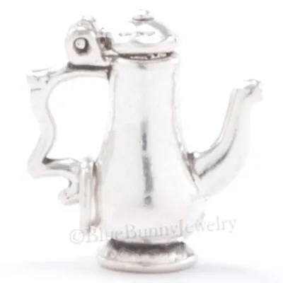 925 Sterling Silver TEA POT Charm Coffee Pendant Jewelry Opens Moveable .925 3D • £22.17