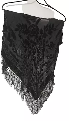 Avon Vintage Fringed Velvet Burnout Evening Shawl • $12.99