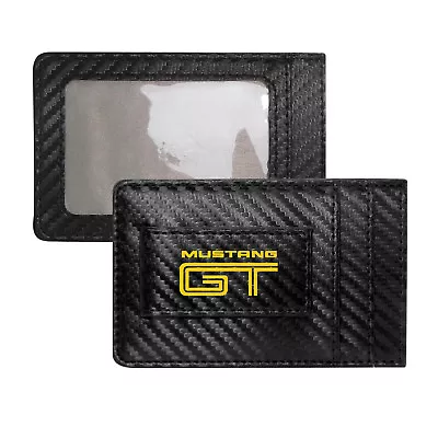 Ford Mustang GT In Yellow Carbon Fiber RFID Card Holder Wallet With Money Clip • $20.99