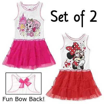 Disney Tank Tutu Sundress 2T Set/2 Palace Pets Cat & Minnie Mouse Glitter Bow • $9.95