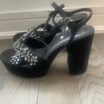 $79 • Buy Zara Black Rhinestones Platform Sandals