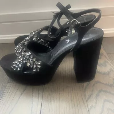 $79 • Buy Zara Black Rhinestones Platform Sandals