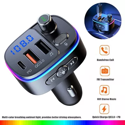 Bluetooth Wireless USB-C PD QC Fast Charger FM Transmitter In-Car Audio Stereo  • $15.78