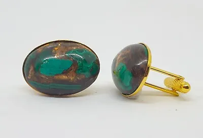 Luxury Oval Semi-precious Gemstone Cufflinks Malachite Copper Bornite Cufflinks • $43.56