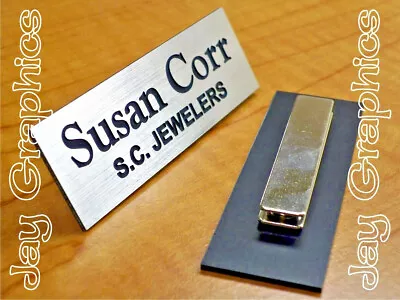 Custom Engraved 1x3 Brushed Silver Name Tag | Badge & Magnet | Employee Magnetic • $13.99