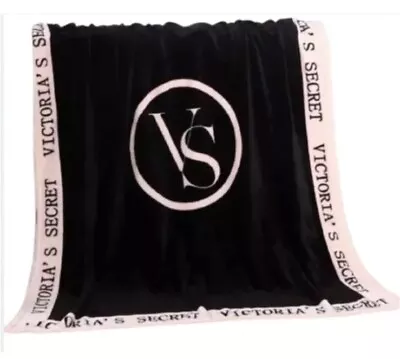 Victoria's Secret Black Plush Fleece Warm Logo Throw Blanket Pink Black 50”x72” • $45.99