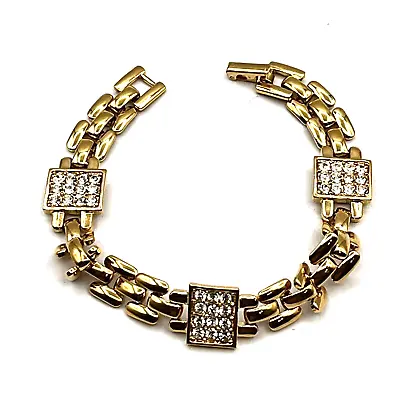 Vintage TRIFARI Bracelet Cluster Rhinestone Panther Link Bracelet 7.5  • $28.95