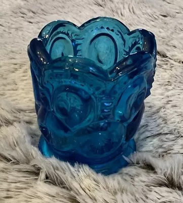 LE Smith Moon And Stars Bright BLUE Glass Flat Base Toothpick Holder • $12.25