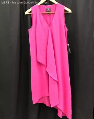 Adrianna Papell Magenta Ruffle Front Crepe High/Low Sleeveless Dress - Size 4 • $9.99