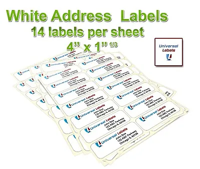 14 Labels Per Sheet Standard White Matte - 4  X 1.33  Mailing Labels / USA Made • $11.99