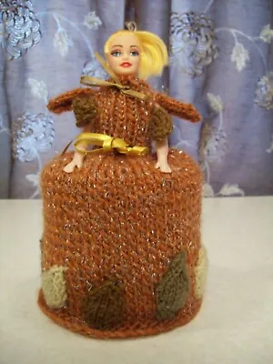 £8.50 • Buy Hand Knitted Autumn Doll Toilet Roll Cover With Gift Box