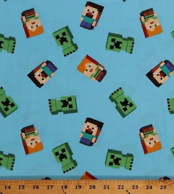 Cotton Minecraft Video Game Alex Steve Creepers Fabric Print By The Yard D301.44 • $9.95