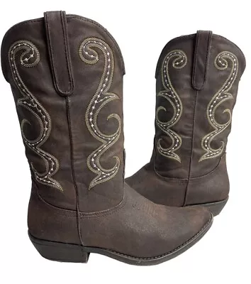 Charles Albert Brown Slouch Faux Leather Cowboy Western Ankle Boots Women's 6.5 • £16.90