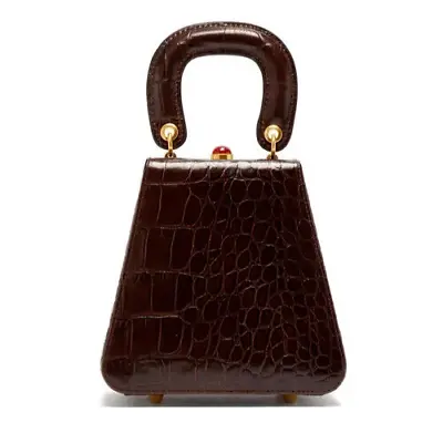 NWT Staud Kenny Croc-Embossed Leather Top Handle Bag Brown MSRP$325 • $195