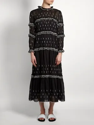 ÉTOILE ISABEL MARANT |  Lyukio  Black And White Embroidered Tiered Dress Sz FR38 • $330