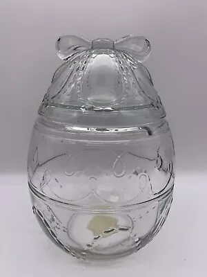 Vintage Anchor Hocking Glass Large Easter Egg Canister Jar Bow On Top • $38.90