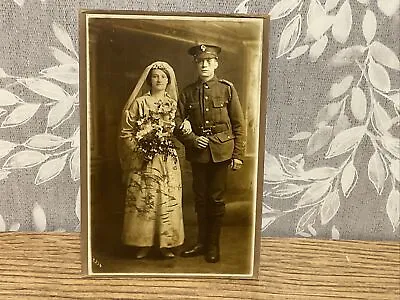 Antique  Real Photo Photograph Military Portrait Soldier And Wife • £11.97