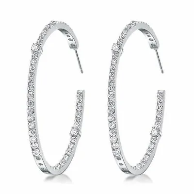 925 Sterling Silver Plated CZ Round Cut 30MM Hoop Earrings For Women • $9.99