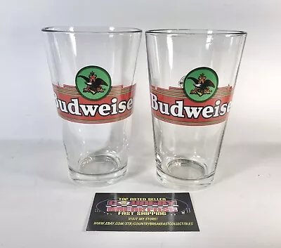 Vintage Budweiser Set Of Two (2) Classic Eagle Logo  16 Oz Pint Beer Glasses • $18.36