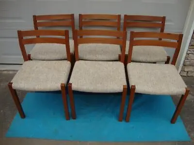 Niels Moller J.L Moller Set Of 6 Teak Model 401 Tweed Dining Chairs -Mobelfabrik • $2499.95