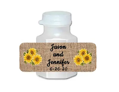 $3 • Buy 30 Wedding Favor Mini Bubble Labels Stickers Personalized Burlap Sunflowers