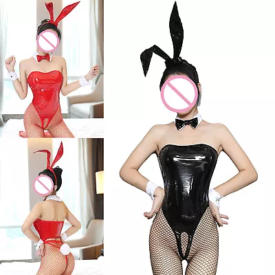 Womens Rabbit Costume Sexy Bunny Bodysuit With Headwear Bowtie And Cuffs Outfit • $16.78