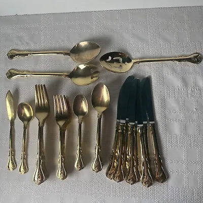 Cambridge Gold Tone Monogram Stainless Flatware Jessica Pattern As Is • $70.99