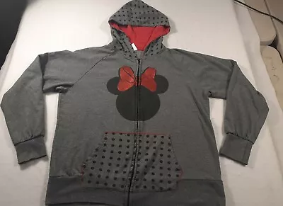 Disney Store Women's Long Sleeve Zippered Hoodie Gray Minnie Mouse Size Large • $10.48