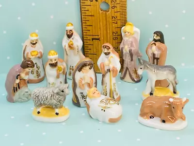 Natural Filigree NATIVITY SET French Feves Figurine 12pcs Porcelain Miniatures • $39.95