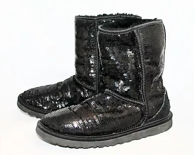 UGG AUSTRALIA  Classic Short Sequin Black Boot Size 6M Eu 37 • $30.24