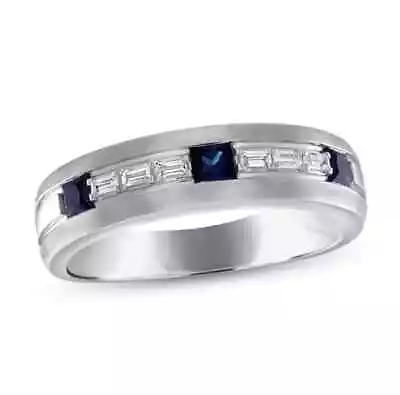 2CT Princess Lab Created Sapphire Men's Jewelry Band Ring 14K White Gold Plated • $111.99