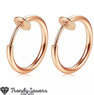 PAIR Clip On Non Piercing Rose Gold Cartilage Nose Lip Big Hoop Fake Earrings • £2.99