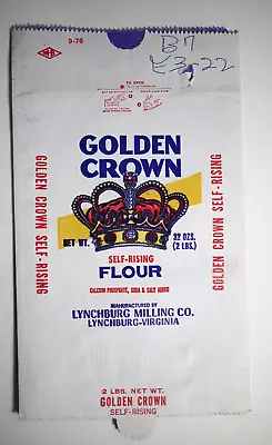 Vintage Paper Sack Bag - GOLDEN CROWN FLOUR LYNCHBURG MILLING CO VA.  -  1976 • $12