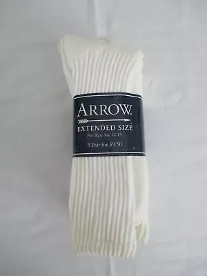 3 Pr Vintage Arrow Extended Size Socks White Cotton Blend Style 362e Men's 12-15 • $24.99